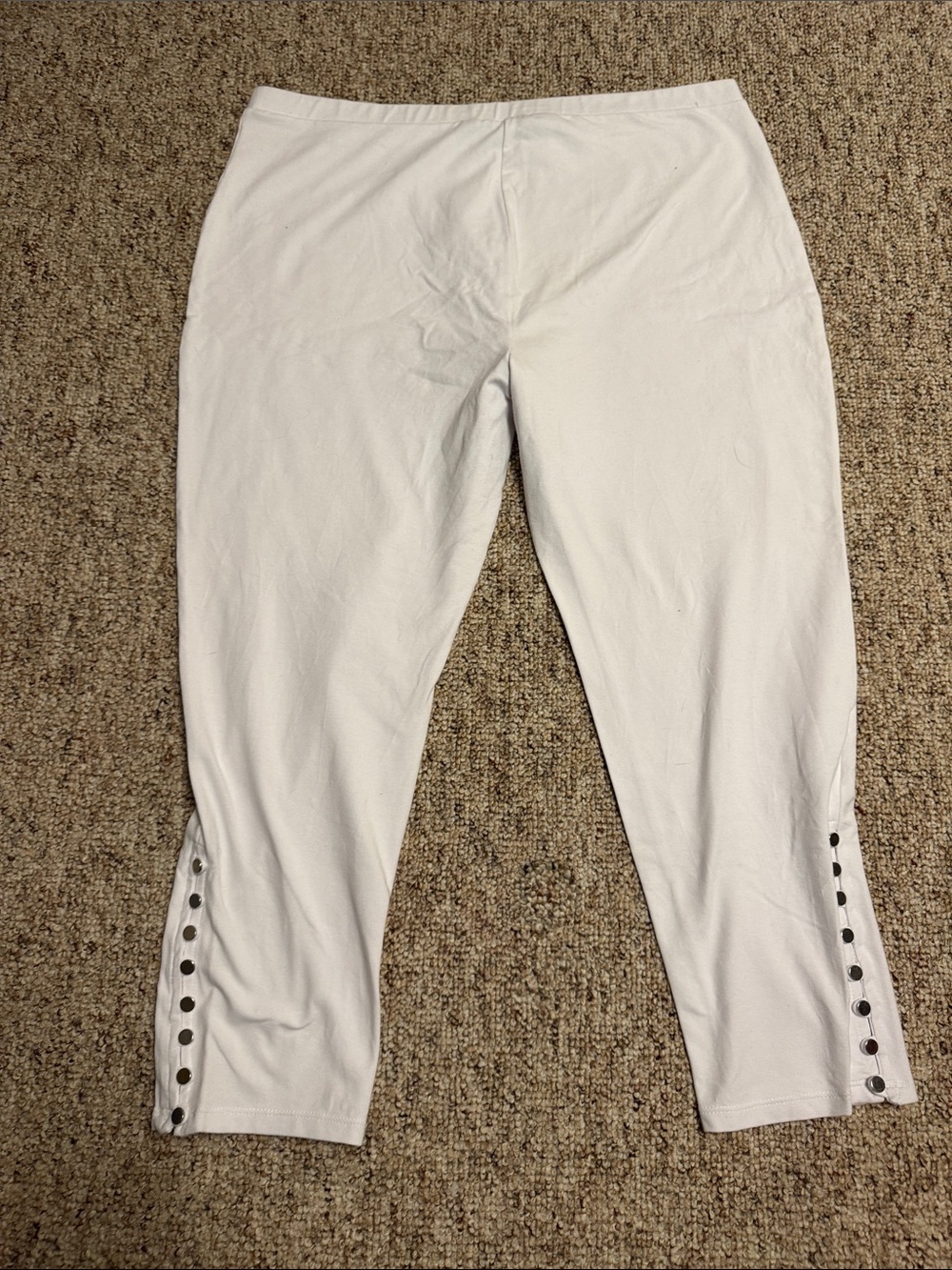 Susan Graver White Capri Leggings with Snap Cuff Detail
